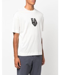 T-shirt à col rond brodé blanc Emporio Armani