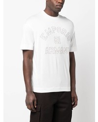 T-shirt à col rond brodé blanc Emporio Armani