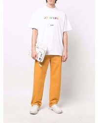 T-shirt à col rond brodé blanc MSGM