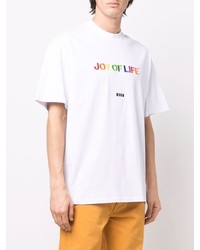 T-shirt à col rond brodé blanc MSGM