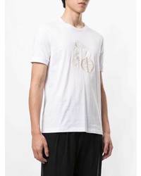 T-shirt à col rond brodé blanc Giorgio Armani