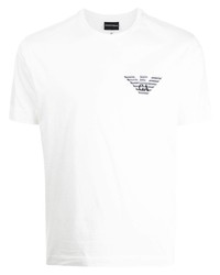 T-shirt à col rond brodé blanc Emporio Armani