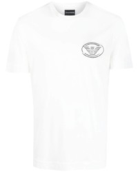 T-shirt à col rond brodé blanc Emporio Armani