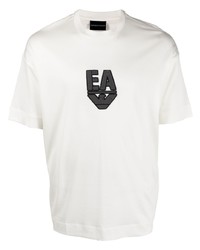 T-shirt à col rond brodé blanc Emporio Armani