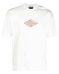 T-shirt à col rond brodé blanc Emporio Armani