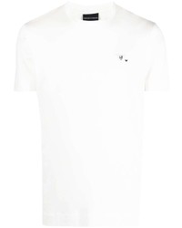 T-shirt à col rond brodé blanc Emporio Armani