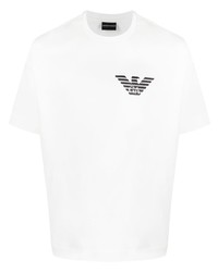 T-shirt à col rond brodé blanc Emporio Armani