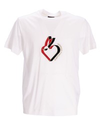 T-shirt à col rond brodé blanc Emporio Armani