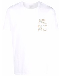 T-shirt à col rond brodé blanc Etro