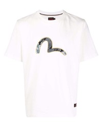 T-shirt à col rond brodé blanc Evisu