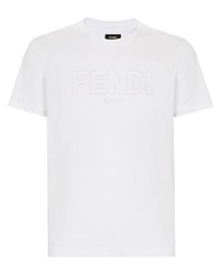 T-shirt à col rond brodé blanc Fendi