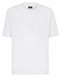 T-shirt à col rond brodé blanc Fendi