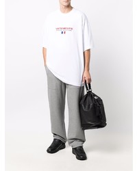 T-shirt à col rond brodé blanc Vetements