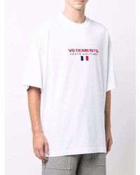 T-shirt à col rond brodé blanc Vetements