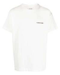 T-shirt à col rond brodé blanc Flaneur Homme
