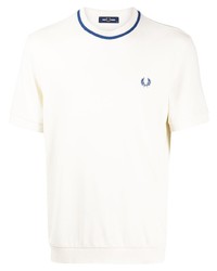 T-shirt à col rond brodé blanc Fred Perry