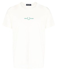 T-shirt à col rond brodé blanc Fred Perry