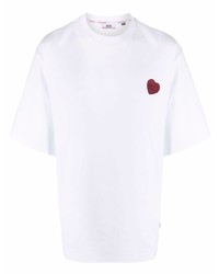 T-shirt à col rond brodé blanc Gcds