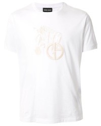 T-shirt à col rond brodé blanc Giorgio Armani