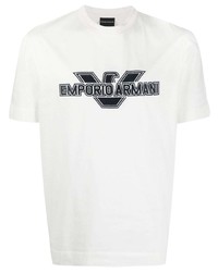 T-shirt à col rond brodé blanc Giorgio Armani