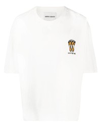 T-shirt à col rond brodé blanc Henrik Vibskov