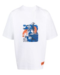 T-shirt à col rond brodé blanc Heron Preston