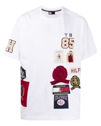 T-shirt à col rond brodé blanc Hilfiger Collection
