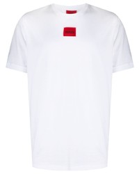 T-shirt à col rond brodé blanc Hugo