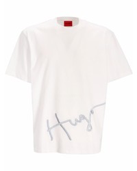 T-shirt à col rond brodé blanc Hugo