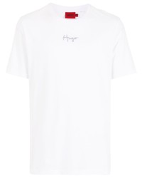 T-shirt à col rond brodé blanc Hugo