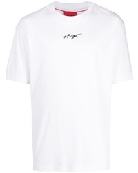 T-shirt à col rond brodé blanc Hugo