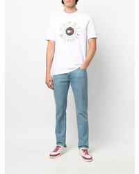 T-shirt à col rond brodé blanc Tommy Hilfiger