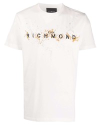 T-shirt à col rond brodé blanc John Richmond