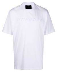 T-shirt à col rond brodé blanc John Richmond