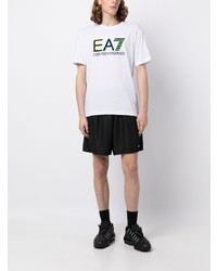 T-shirt à col rond brodé blanc Ea7 Emporio Armani