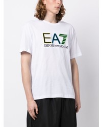 T-shirt à col rond brodé blanc Ea7 Emporio Armani