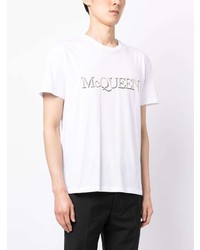 T-shirt à col rond brodé blanc Alexander McQueen