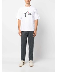 T-shirt à col rond brodé blanc Kiton