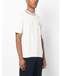 T-shirt à col rond brodé blanc Fred Perry