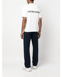 T-shirt à col rond brodé blanc Emporio Armani