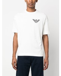 T-shirt à col rond brodé blanc Emporio Armani