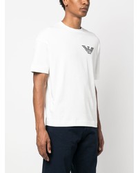 T-shirt à col rond brodé blanc Emporio Armani