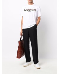 T-shirt à col rond brodé blanc Lanvin