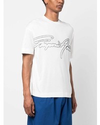 T-shirt à col rond brodé blanc Emporio Armani