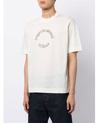 T-shirt à col rond brodé blanc Emporio Armani