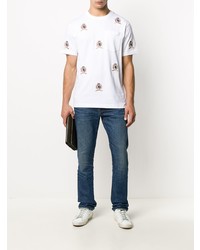 T-shirt à col rond brodé blanc Tommy Hilfiger