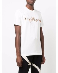 T-shirt à col rond brodé blanc John Richmond