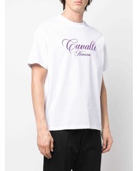 T-shirt à col rond brodé blanc Roberto Cavalli