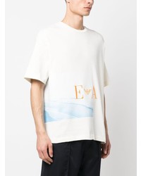 T-shirt à col rond brodé blanc Emporio Armani