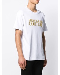 T-shirt à col rond brodé blanc VERSACE JEANS COUTURE